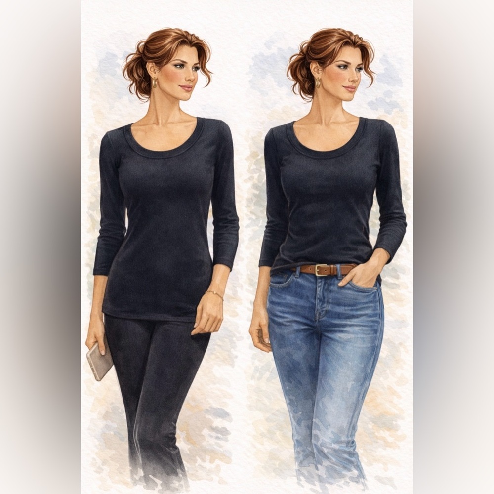 INC International Concepts Black Fine Gauge Knit Scoop Neck Sweater XS S